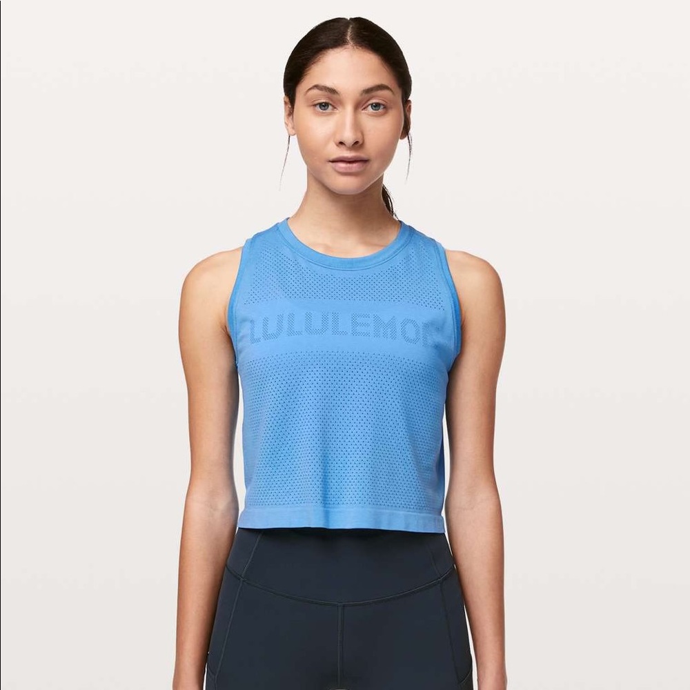 Lululemon Breeze By Muscle Crop Tank - Brisk Blue